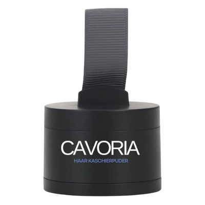 Cavoria Haar Kaschierpuder in eleganter schwarzer Verpackung mit Applikator-Lasche – Styling-Produkt für Männer zur schnellen Kaschierung lichter Stellen.